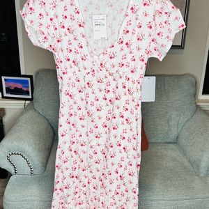 Hi low elastic waist dress, ivory floral size Medium by velvet torch